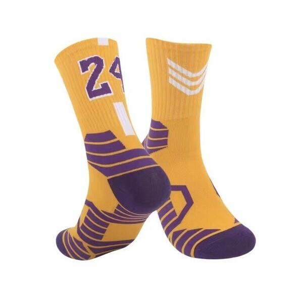 NIP Kobe Bryant #24 Purple/Gold LA Lakers Socks size 6.5-9 - Picture 1 of 3